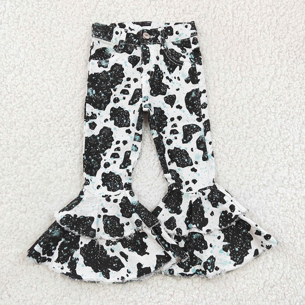 Sibling Baby Girls Leopard Camo Bell Bottom Denim Pants Jeans