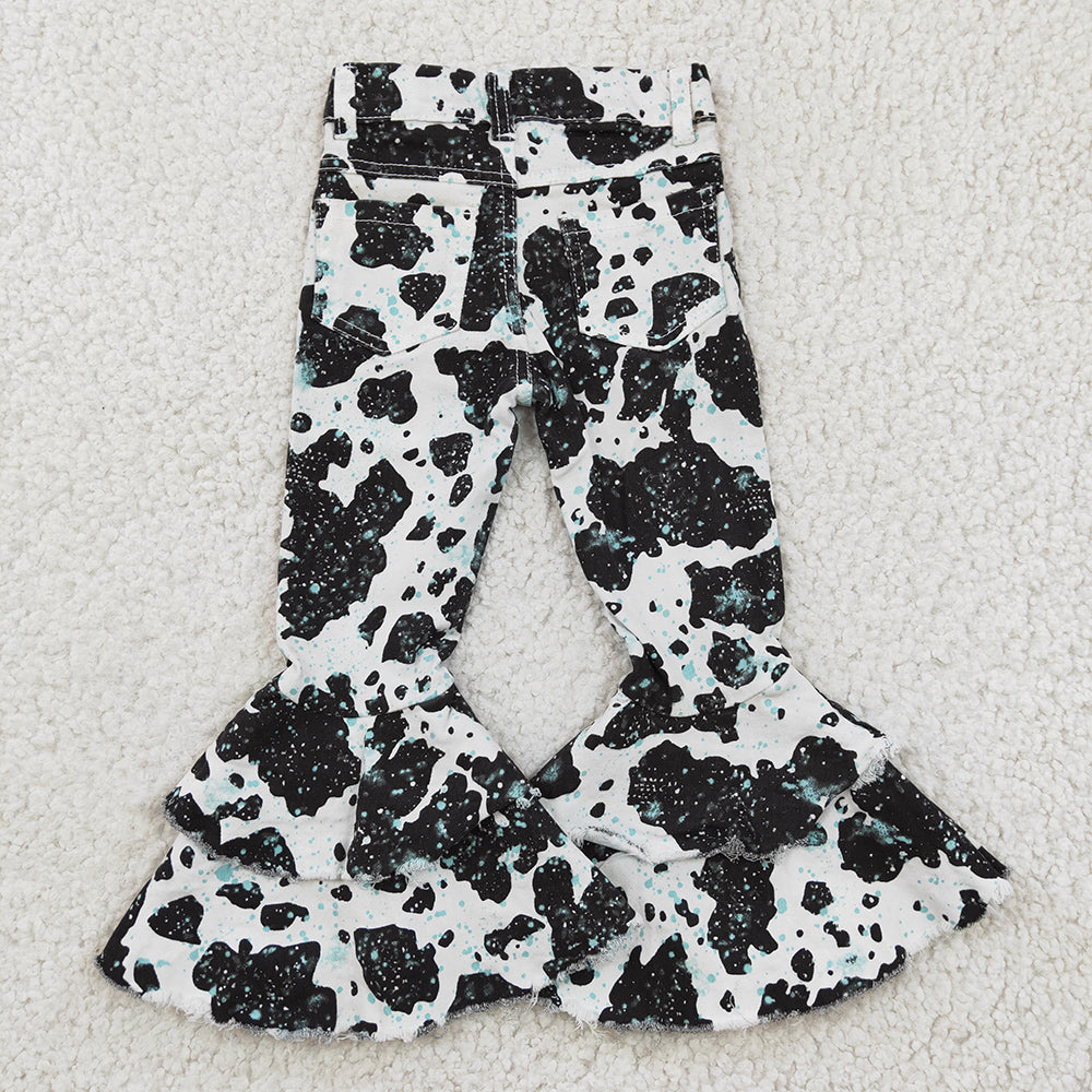 Sibling Baby Girls Leopard Camo Bell Bottom Denim Pants Jeans