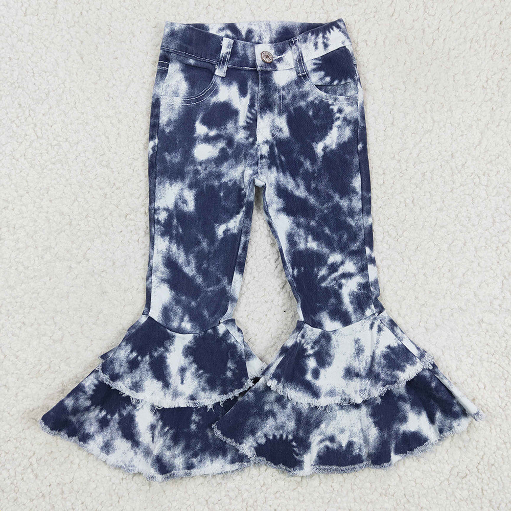 Sibling Baby Girls Leopard Camo Bell Bottom Denim Pants Jeans