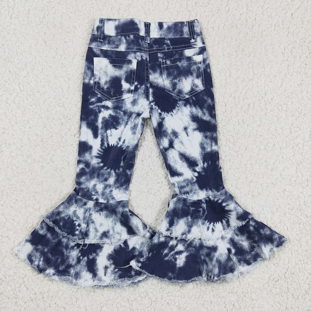 Sibling Baby Girls Leopard Camo Bell Bottom Denim Pants Jeans