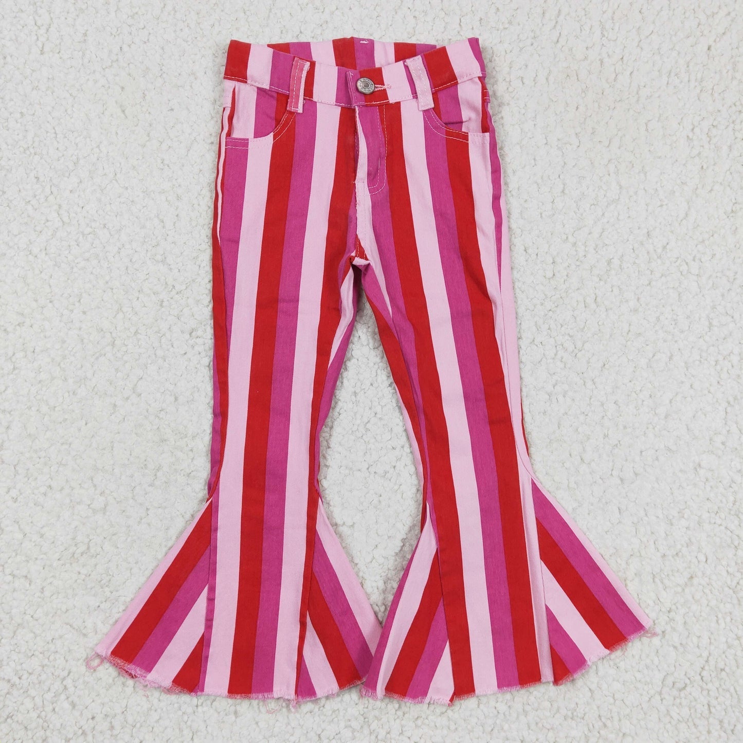 Sibling Baby Girls Colorful Stripes Bell Bottom Denim Jeans Pants