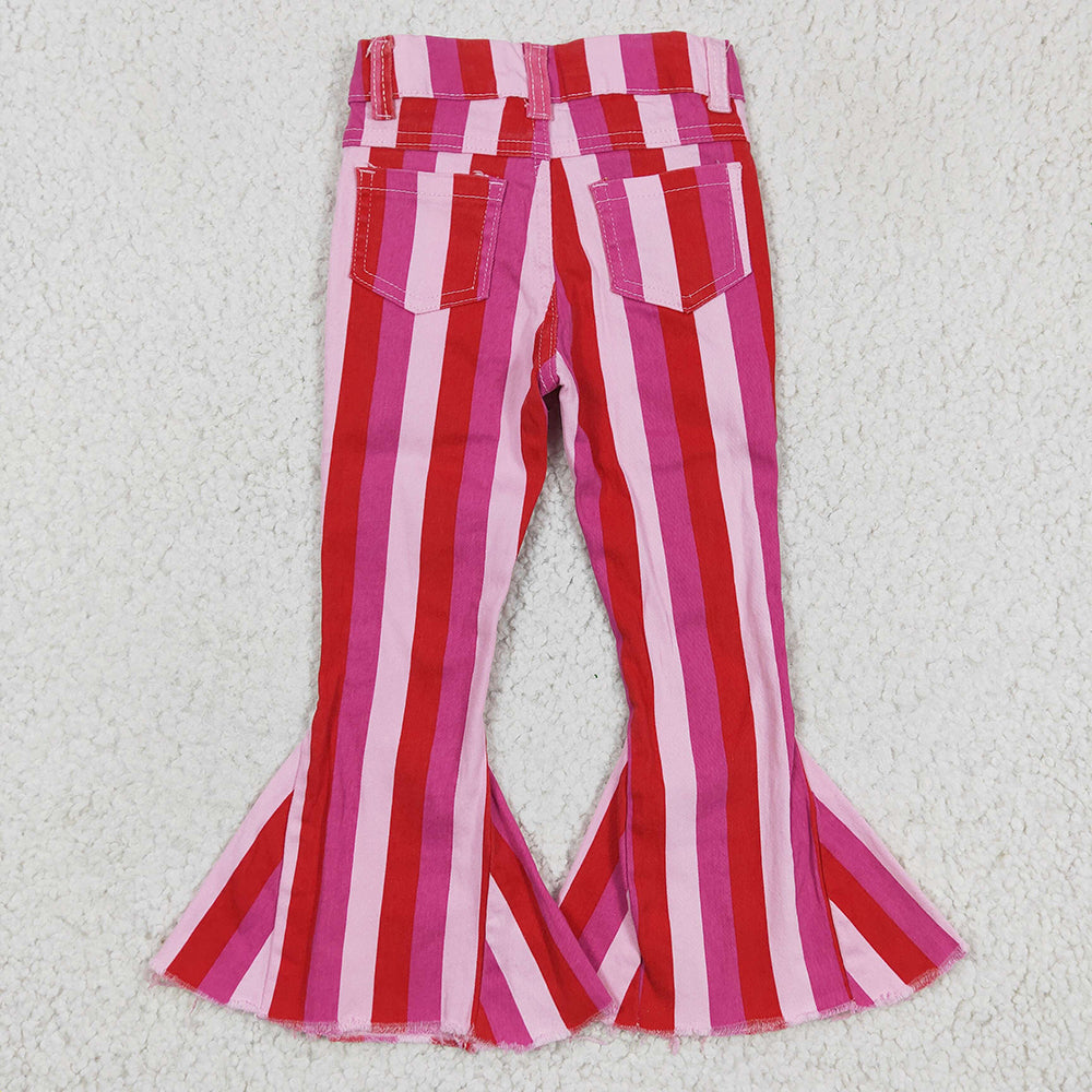 Sibling Baby Girls Colorful Stripes Bell Bottom Denim Jeans Pants