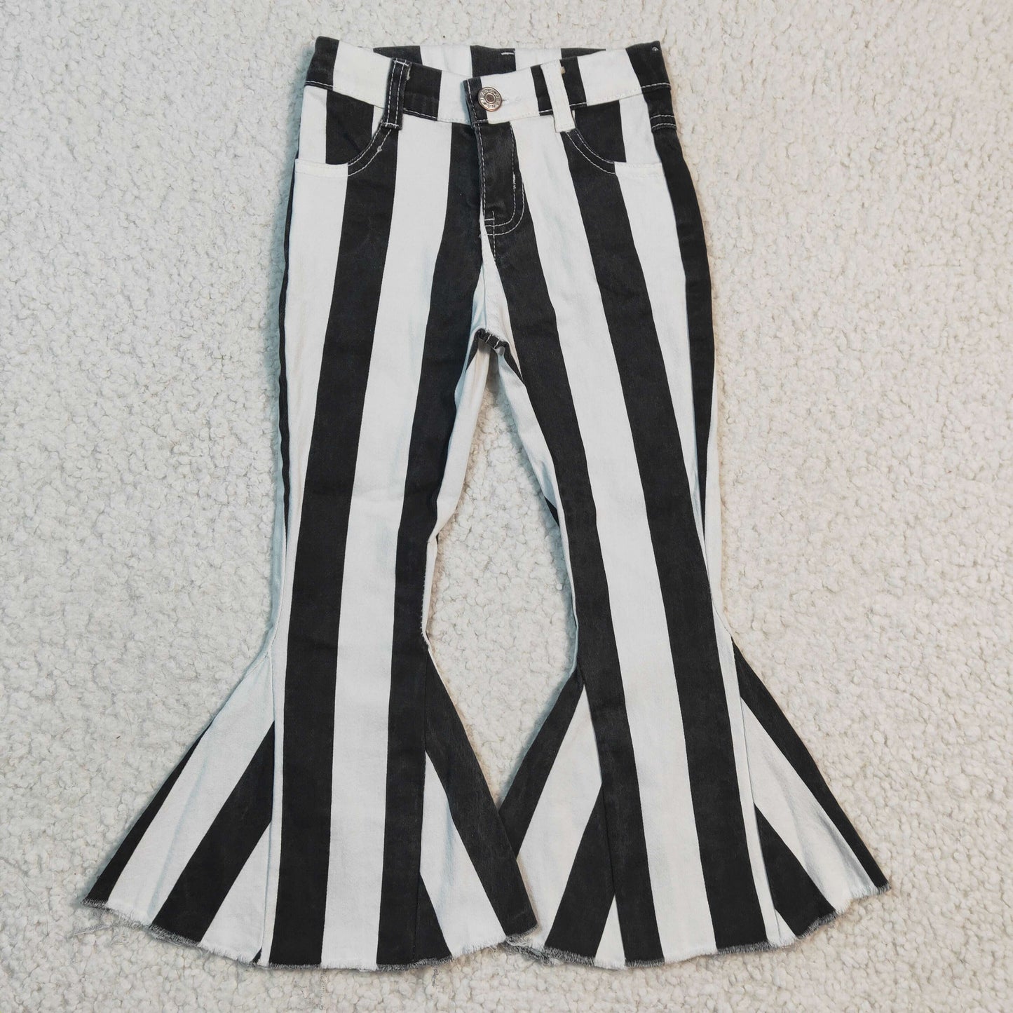 Sibling Baby Girls Colorful Stripes Bell Bottom Denim Jeans Pants