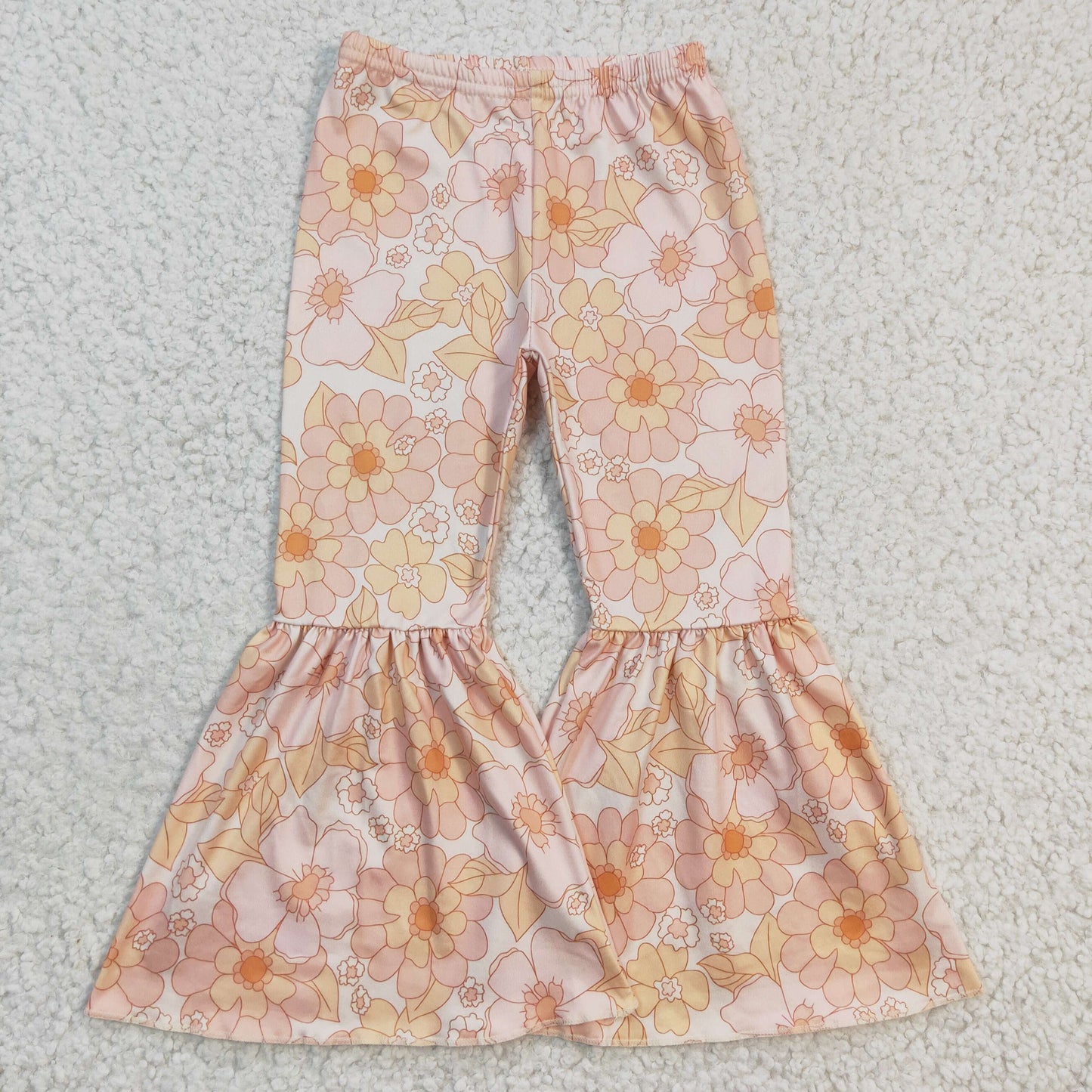 Sibling Baby Girls Thanksgiving Fall Flowers Pumpkins Bell Bottom Pants
