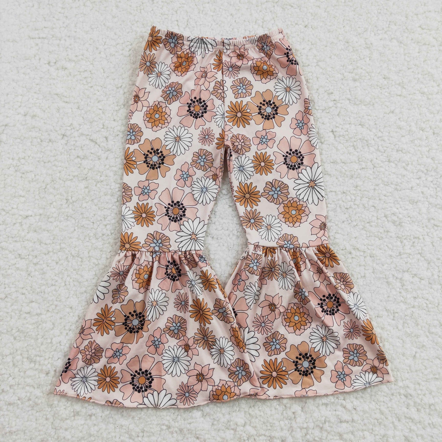 Sibling Baby Girls Thanksgiving Fall Flowers Pumpkins Bell Bottom Pants