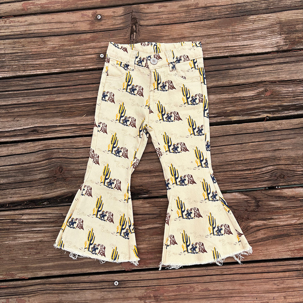 Sibling Western Wild Baby Girls Cowgirls Bell Bottom Denim Pants Jeans