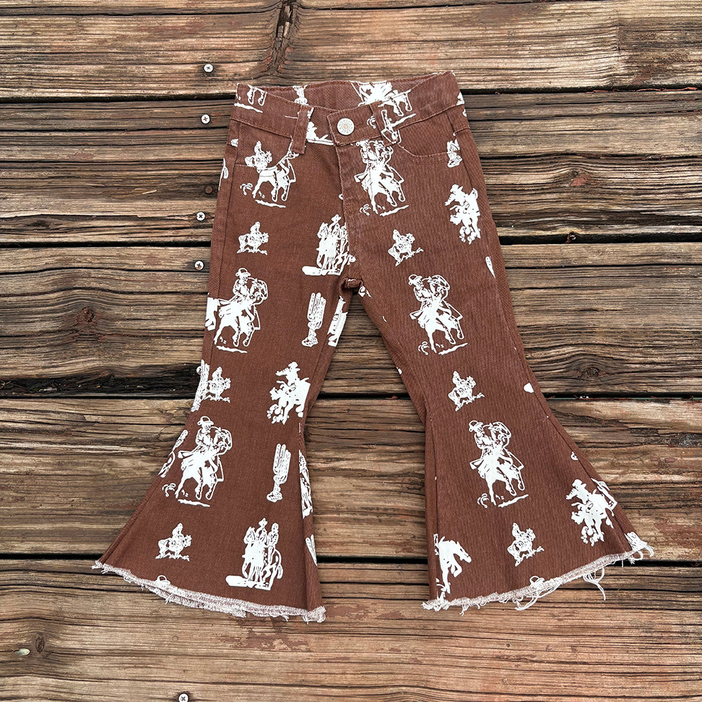 Sibling Western Wild Baby Girls Cowgirls Bell Bottom Denim Pants Jeans