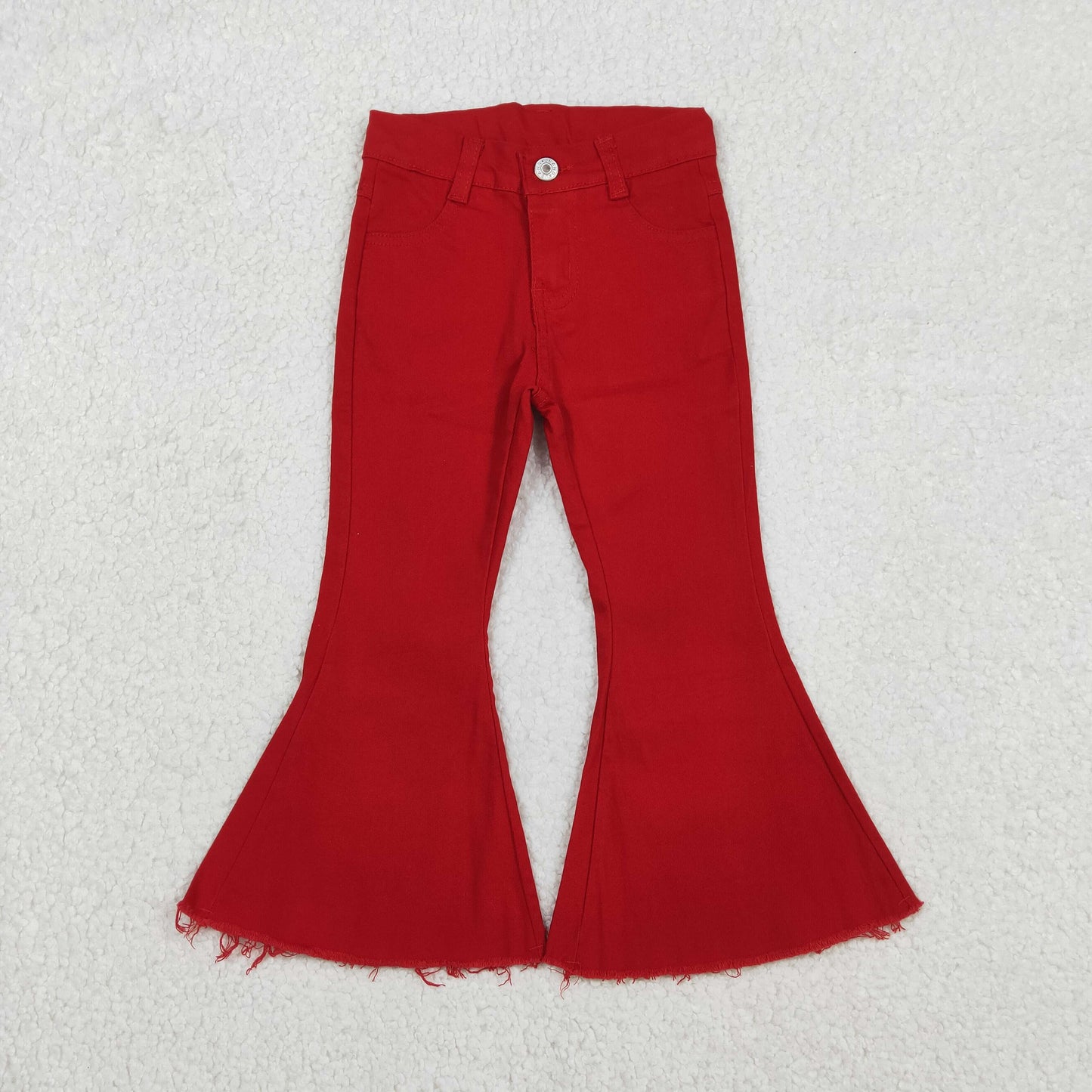 P0083 Baby Girls Red Pockets Denim Bell Bottom Jeans Pants Bottom