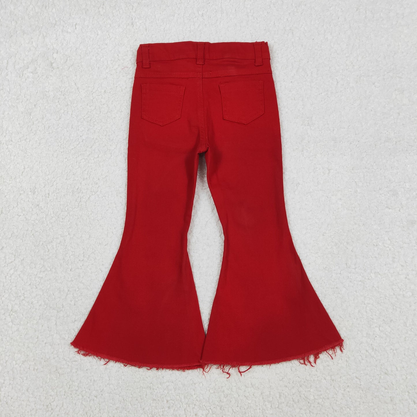 P0083 Baby Girls Red Pockets Denim Bell Bottom Jeans Pants Bottom