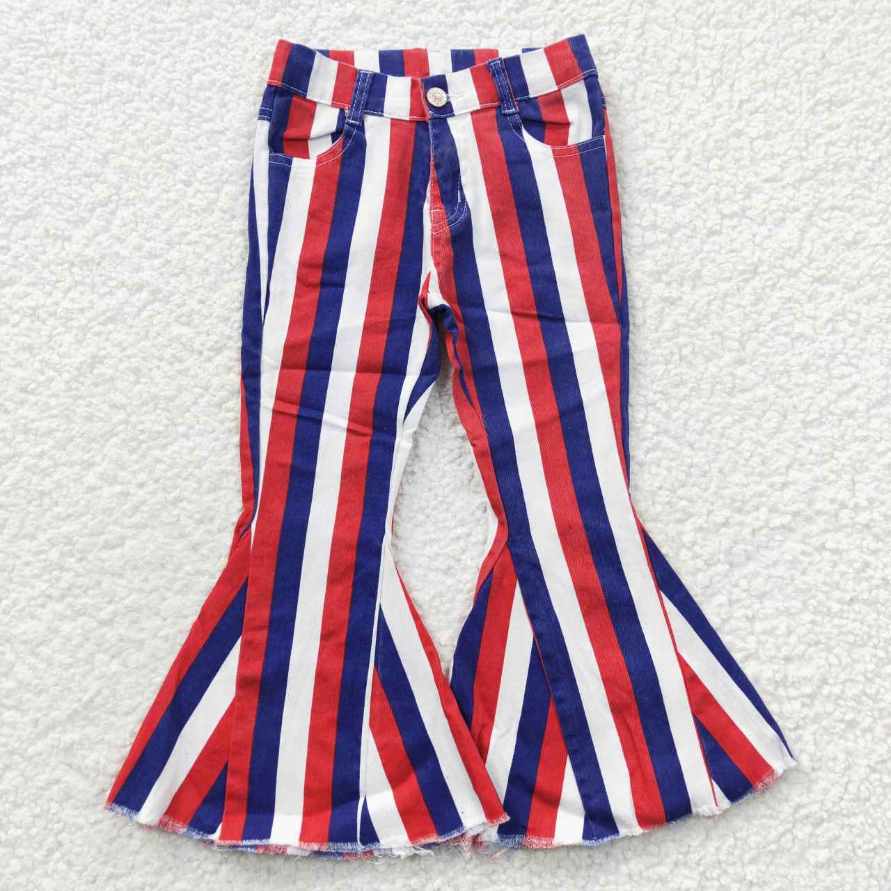 Sibling Baby Girls Colorful Stripes Bell Bottom Denim Jeans Pants
