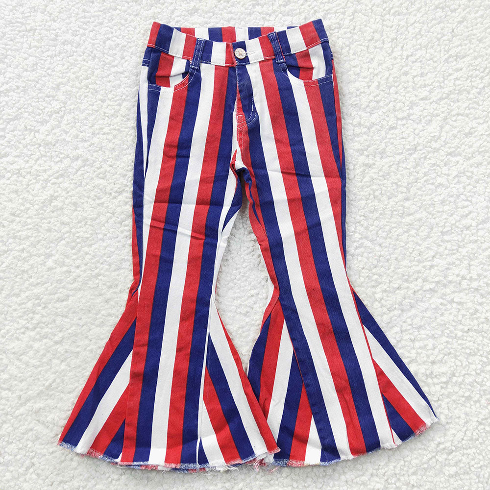 Sibling Baby Girls 4th Of July Stripe Denim Jeans Shorts