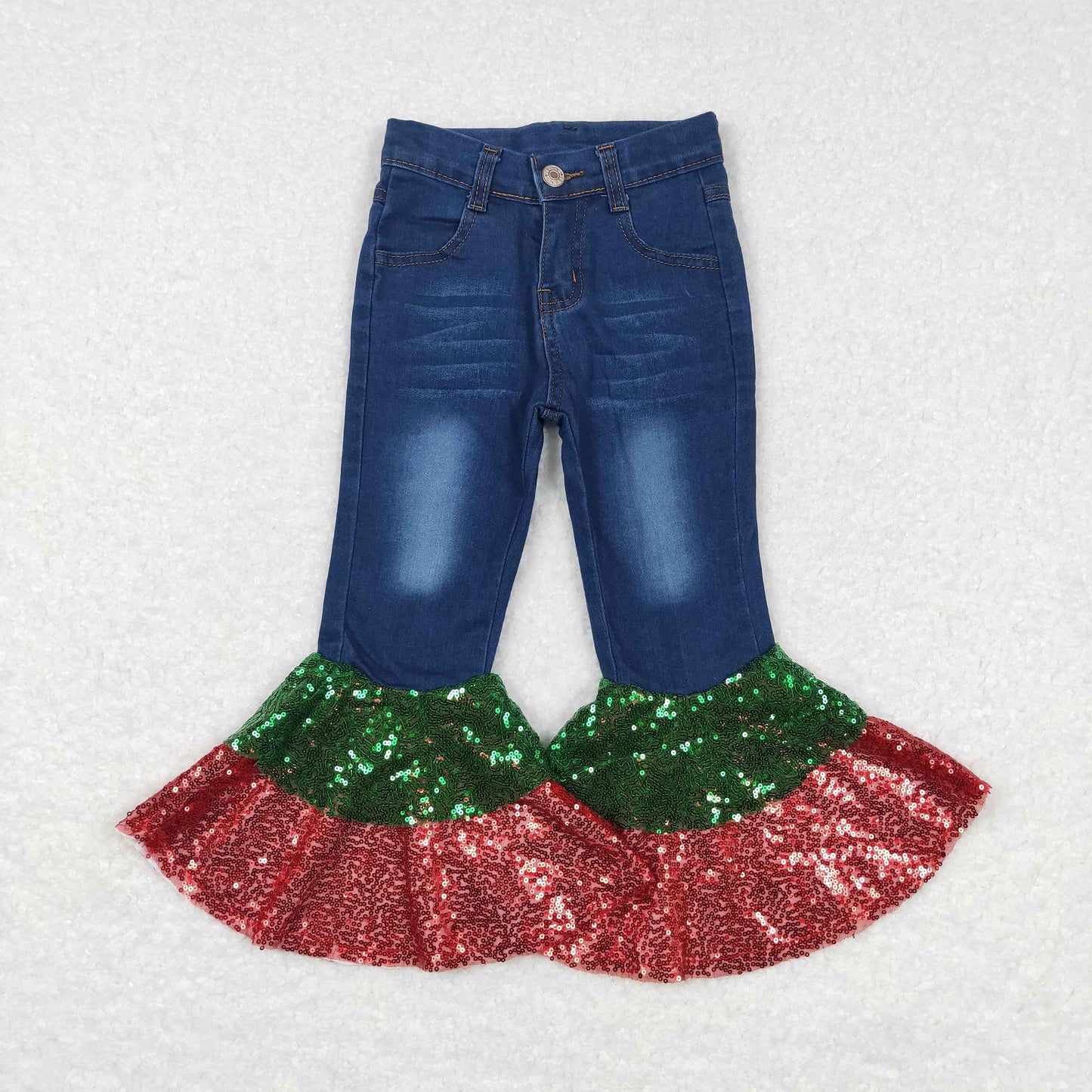 Sibling Baby Girls July 4th Bell Bottom Denim Pants Jeans