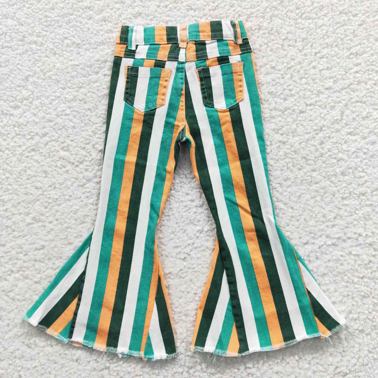 Sibling Baby Girls Colorful Stripes Bell Bottom Denim Jeans Pants