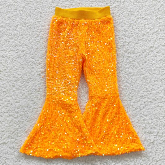 kids girls neon yellow sequins pants P0149