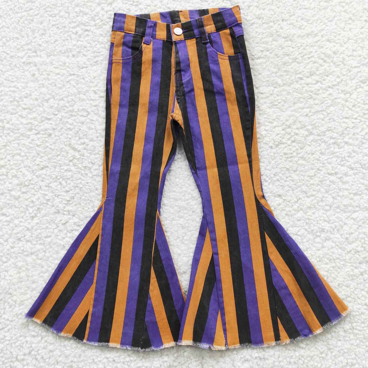 Sibling Baby Girls Colorful Stripes Bell Bottom Denim Jeans Pants