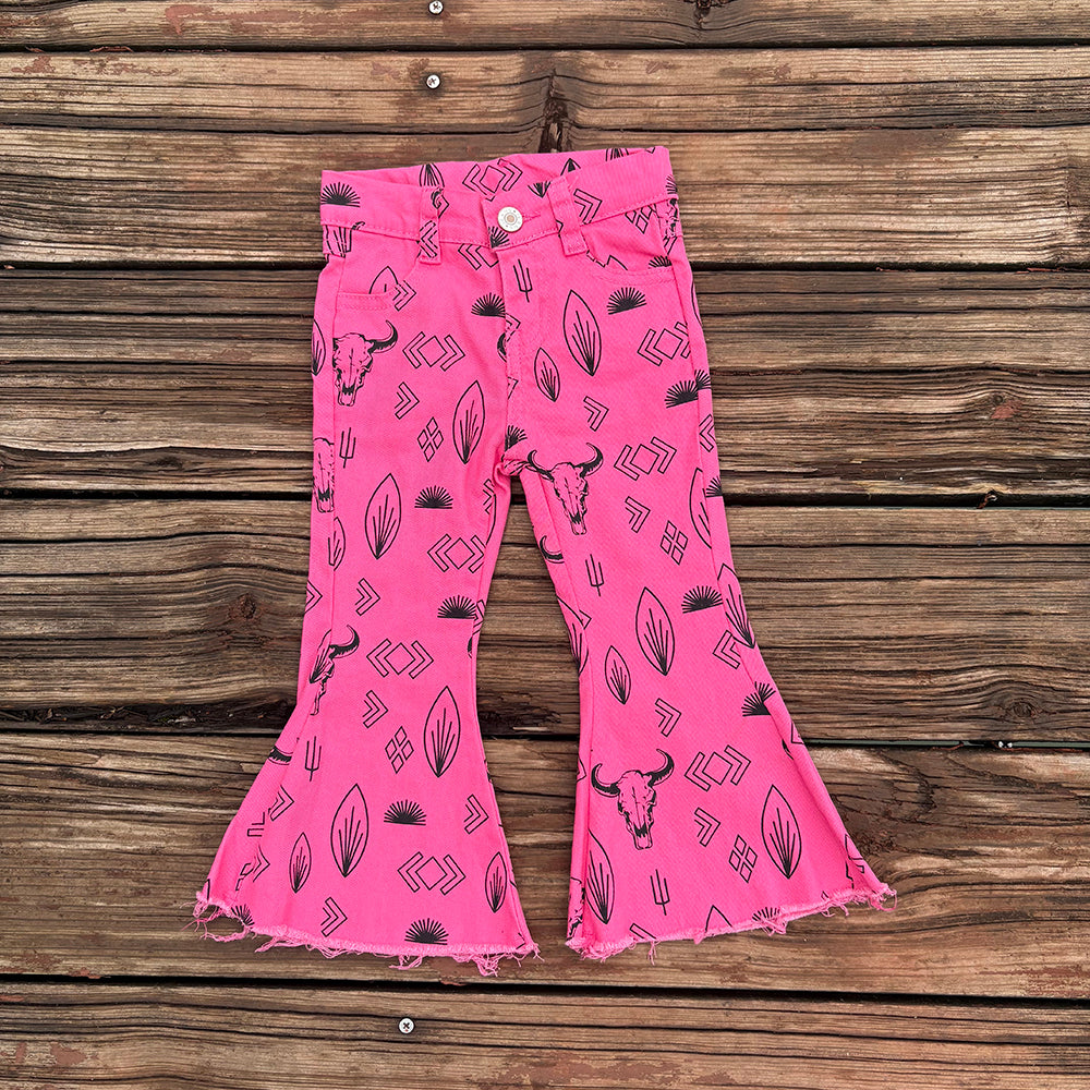 Sibling Western Wild Baby Girls Cowgirls Bell Bottom Denim Pants Jeans