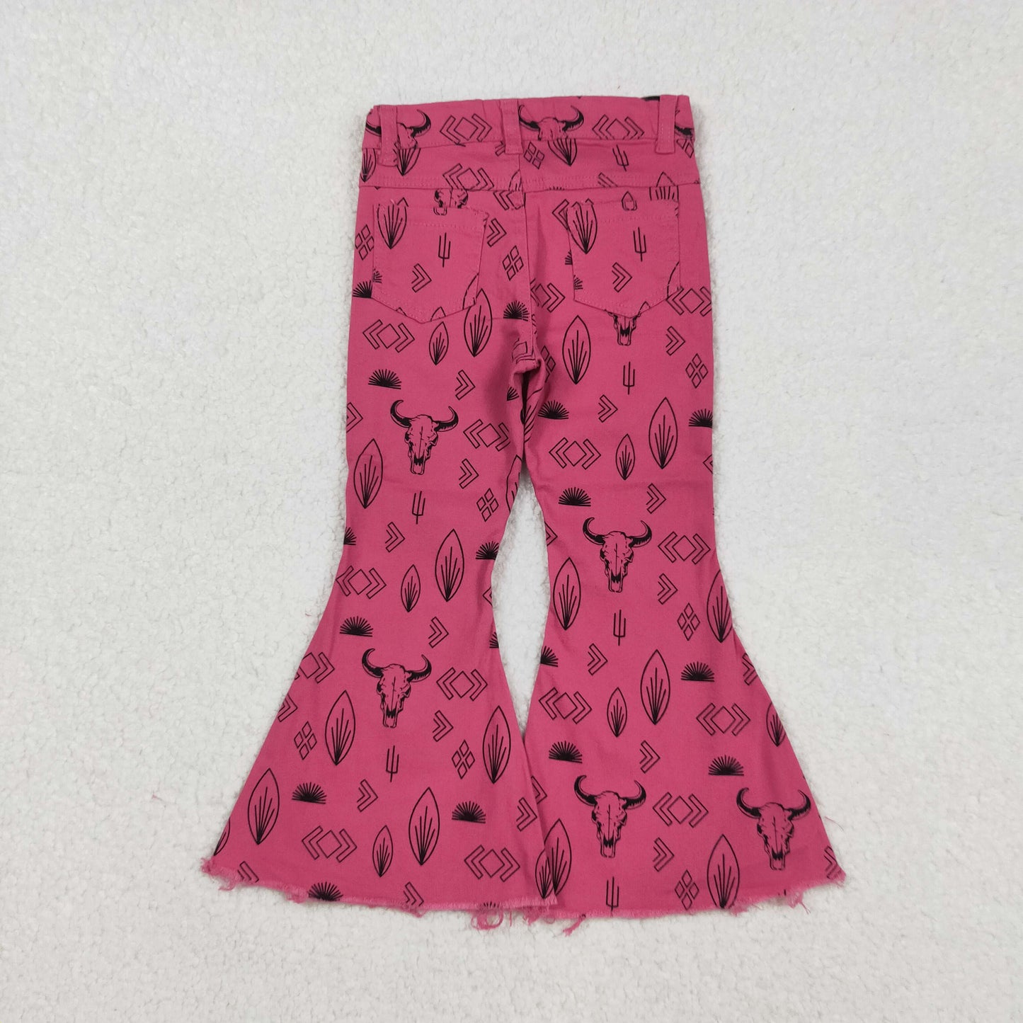 P0159 Baby Girls Cows Printed Rosy Pink Bell Bottom Jeans