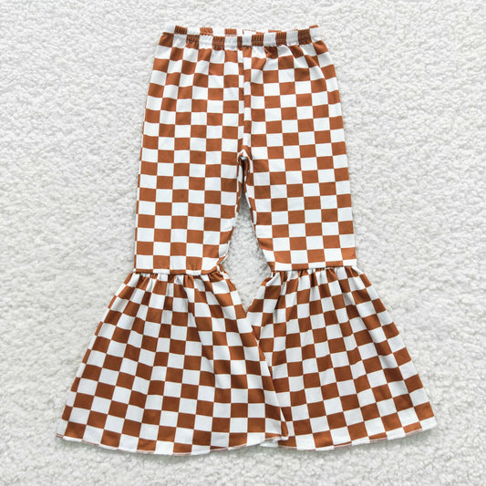 Brown checkerboard baby girl bell bottom pants P0204