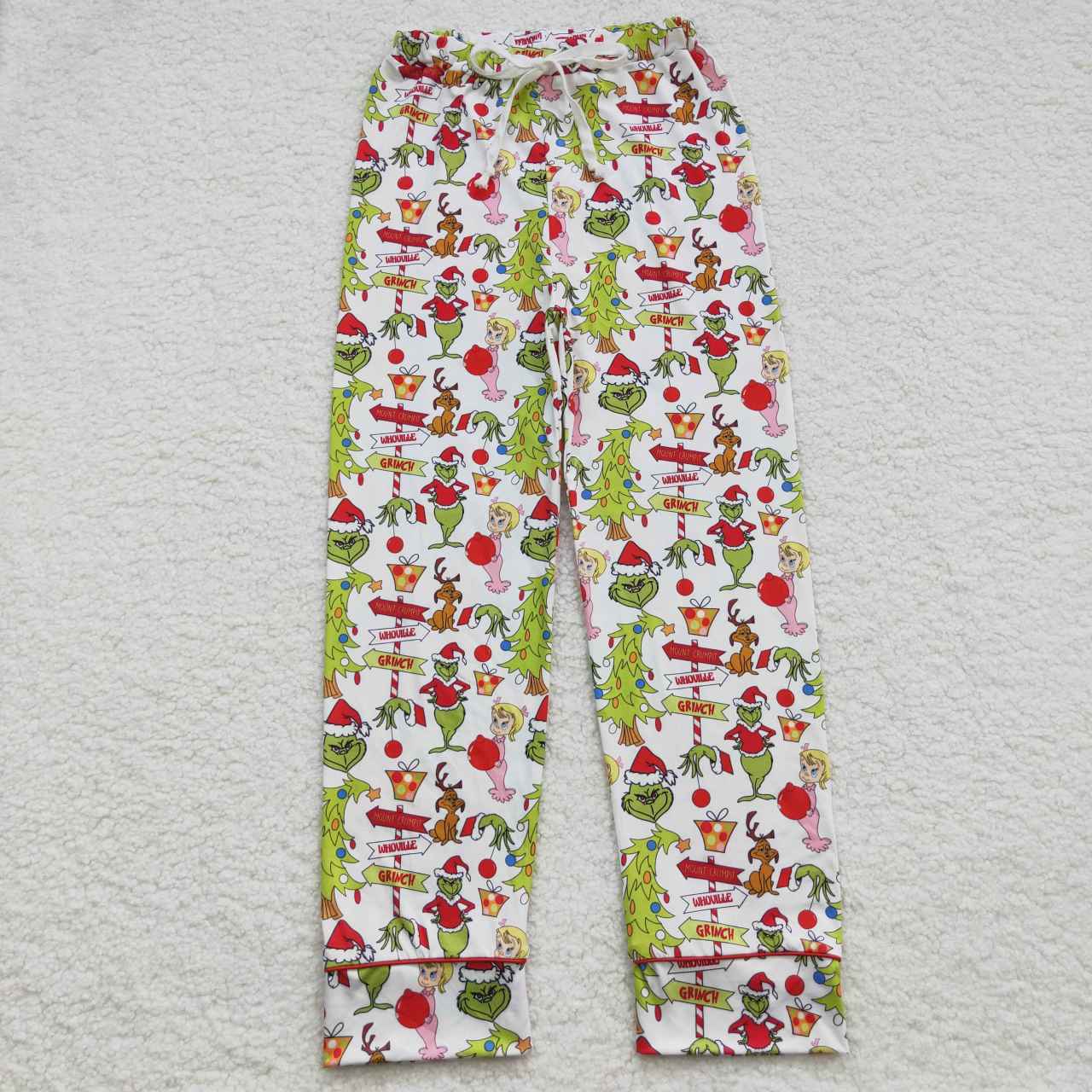 Sibling Adult Men Women Cartoon Green Faces Mouses Christmas Pajamas Flare Pants