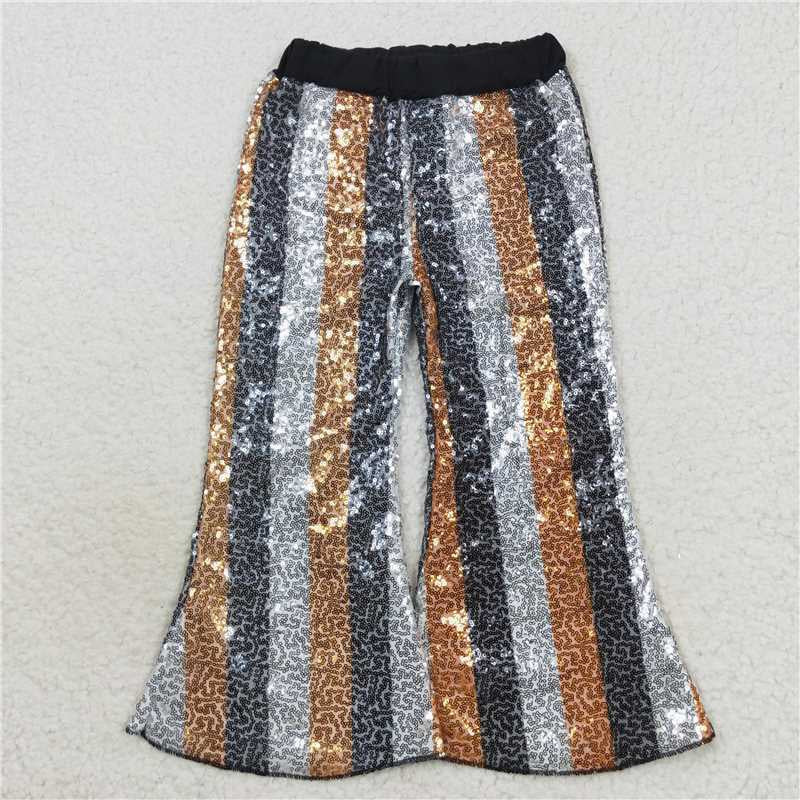 Sibling Baby Girls Mardigras Stripes Checked Flare Bell Bottom Pants