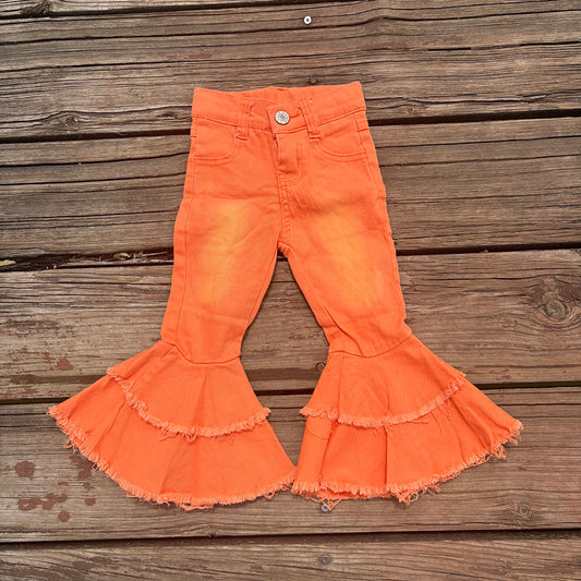 Orange Bleached Girls Bell Bottom Denim pants jeans P0322