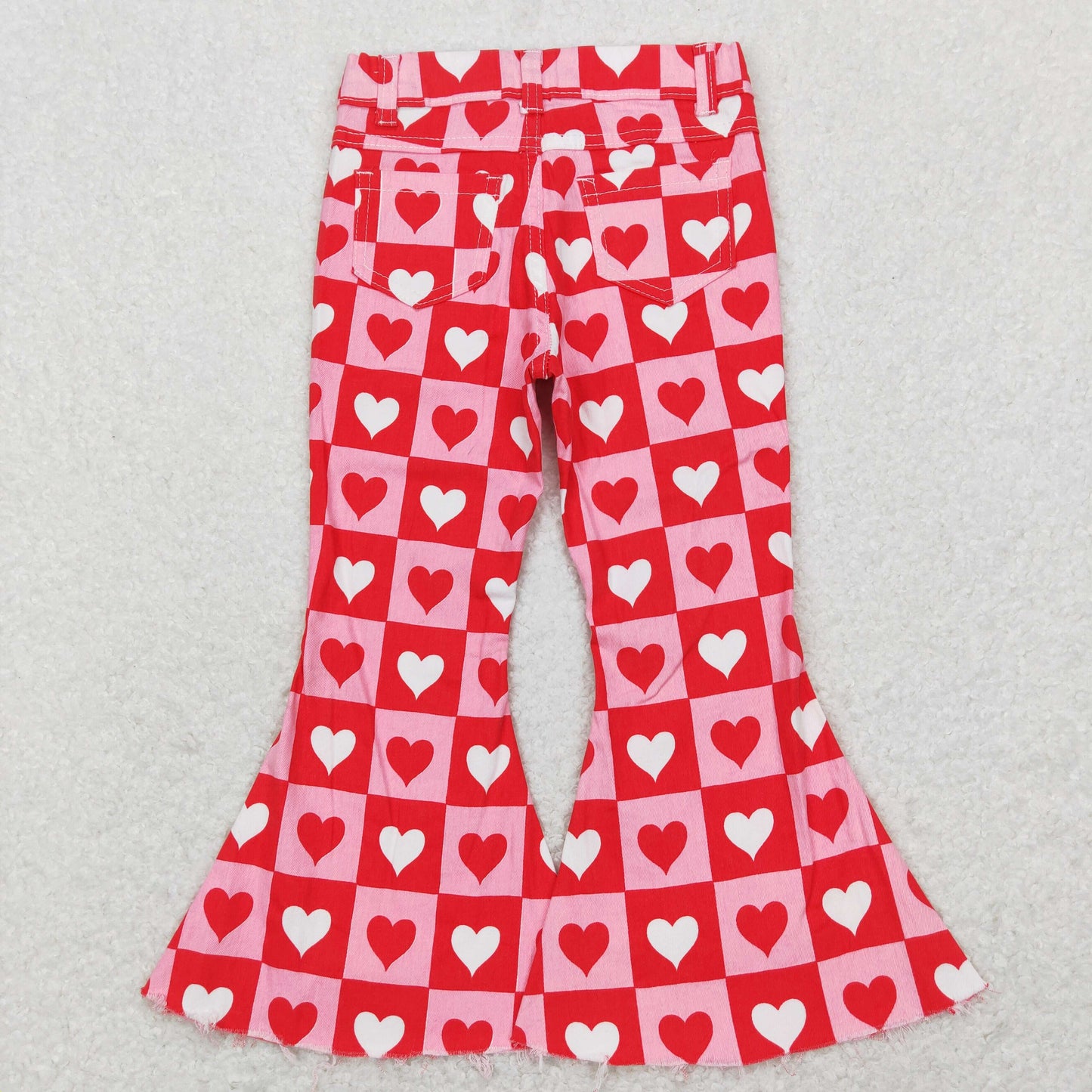 Sibling Baby Girls Hearts Flowers Bell Bottom Denim Pants Jeans