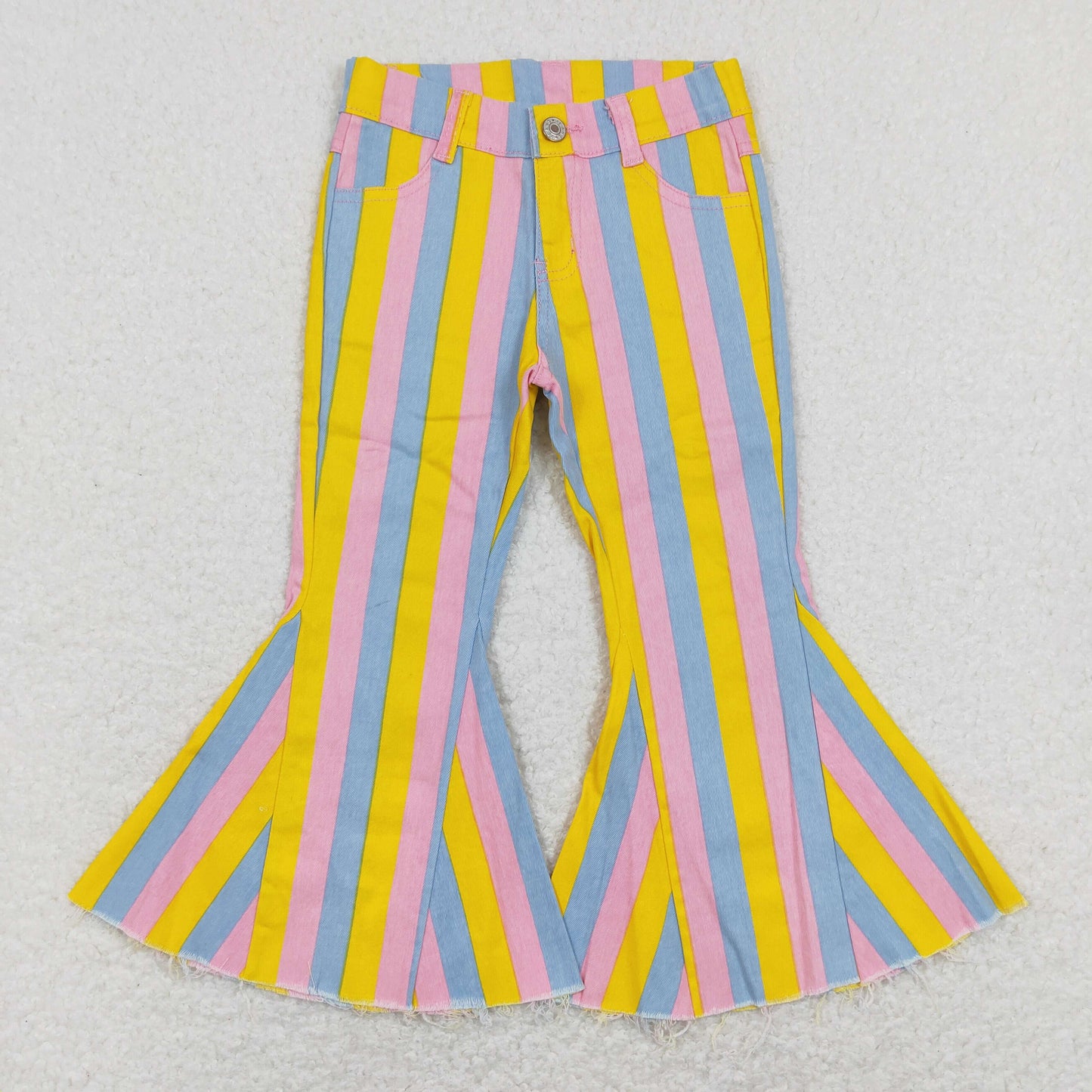 Sibling Baby Girls Colorful Stripes Bell Bottom Denim Jeans Pants