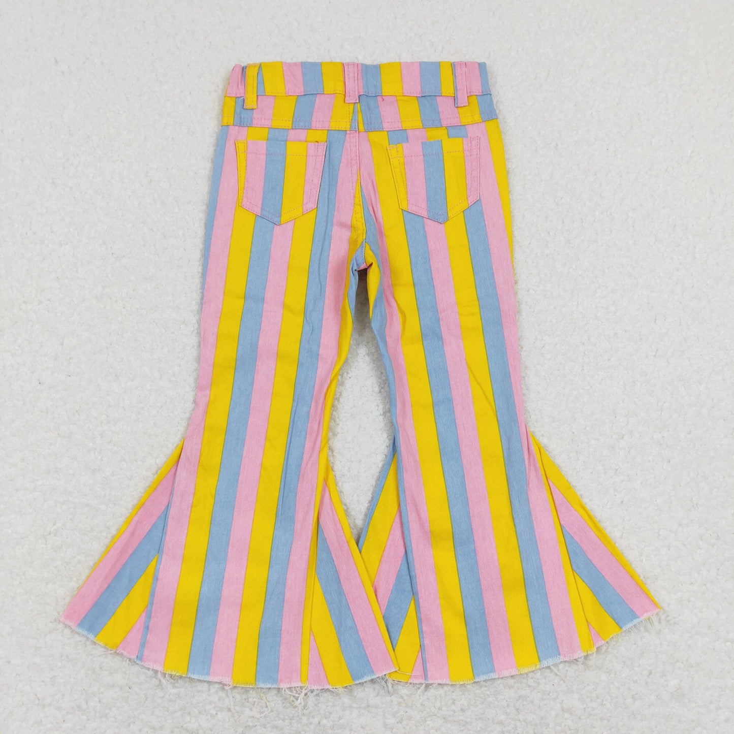 Sibling Baby Girls Colorful Stripes Bell Bottom Denim Jeans Pants