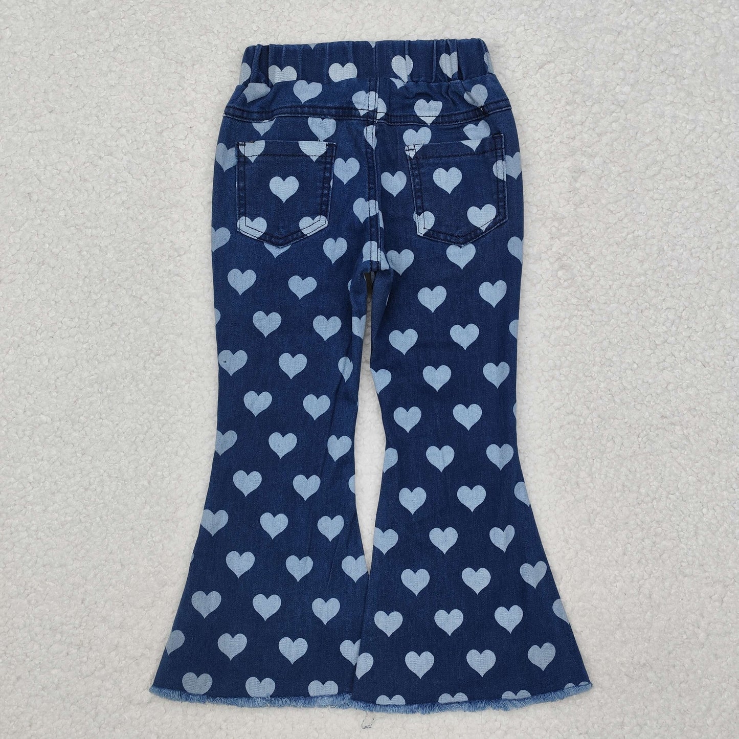 Sibling Baby Girls Hearts Flowers Bell Bottom Denim Pants Jeans