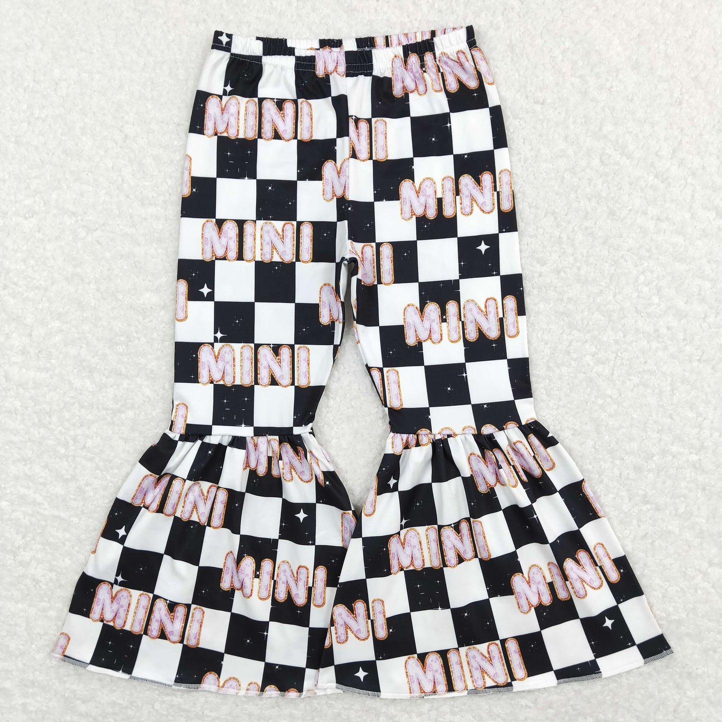 Sibling Baby Girls Hearts Checked Valentine Bell Bottom Leggings Pants