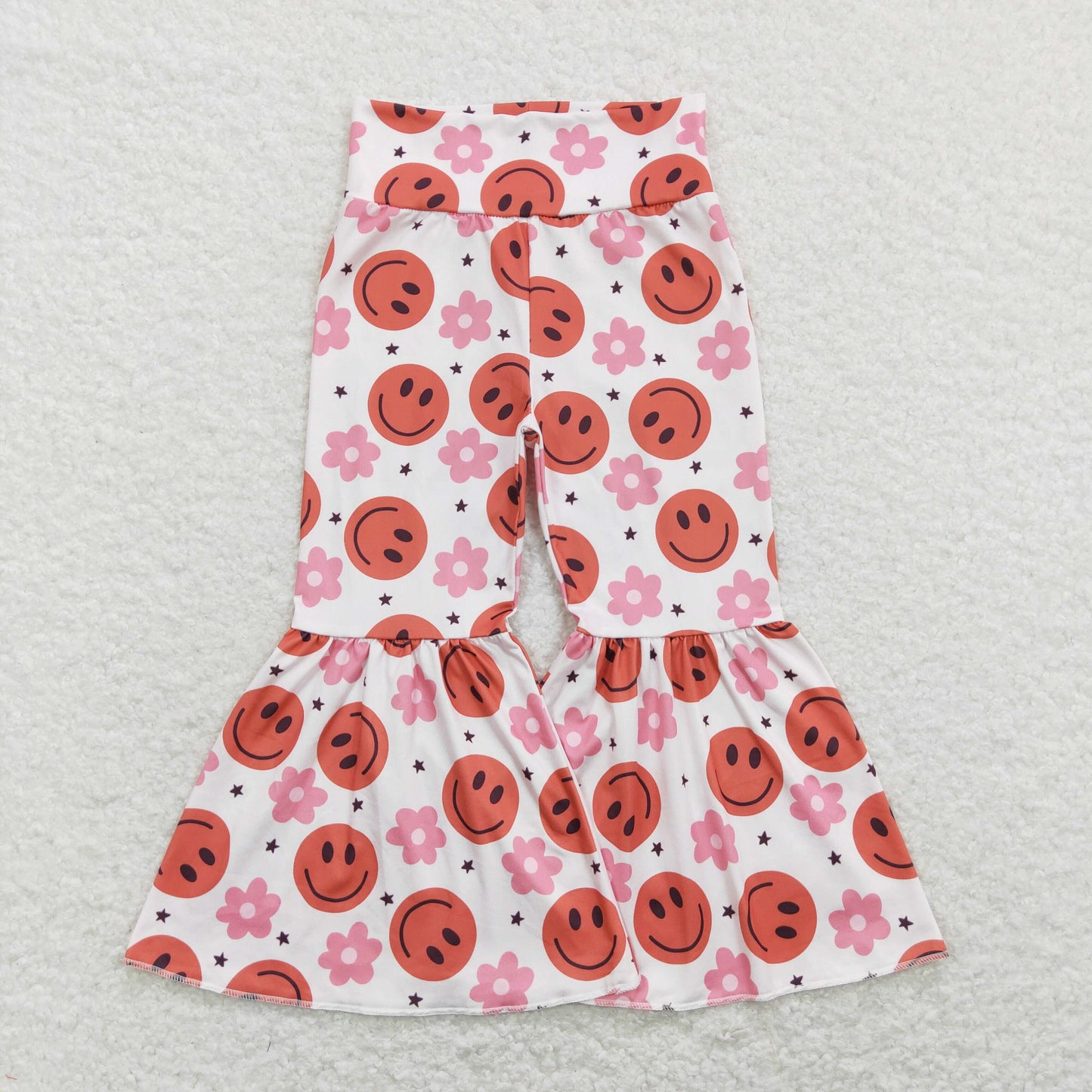 Sibling Baby Girls Colorful Flowers Bows Ruffle Bell Bottom Leggings Pants