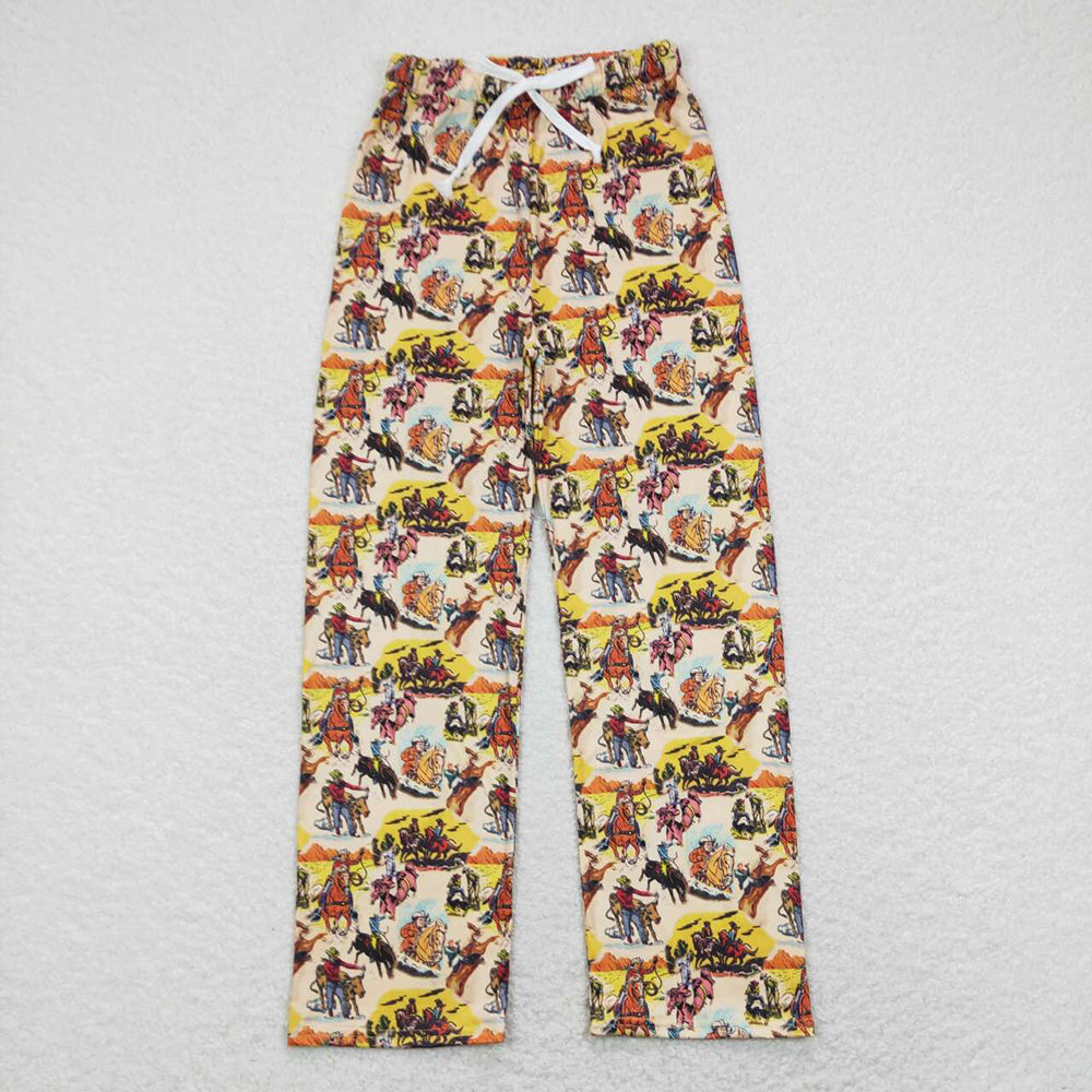 Sibling Adult Western Cows Horses Flowers Bell Bottom Flare Pants Bottom