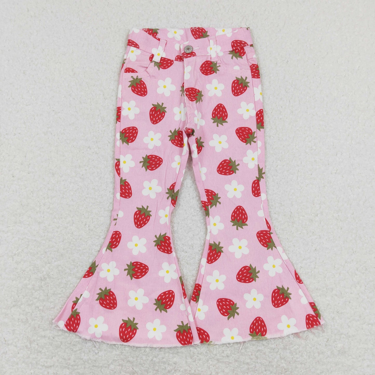Sibling Baby Girls Hearts Flowers Bell Bottom Denim Pants Jeans