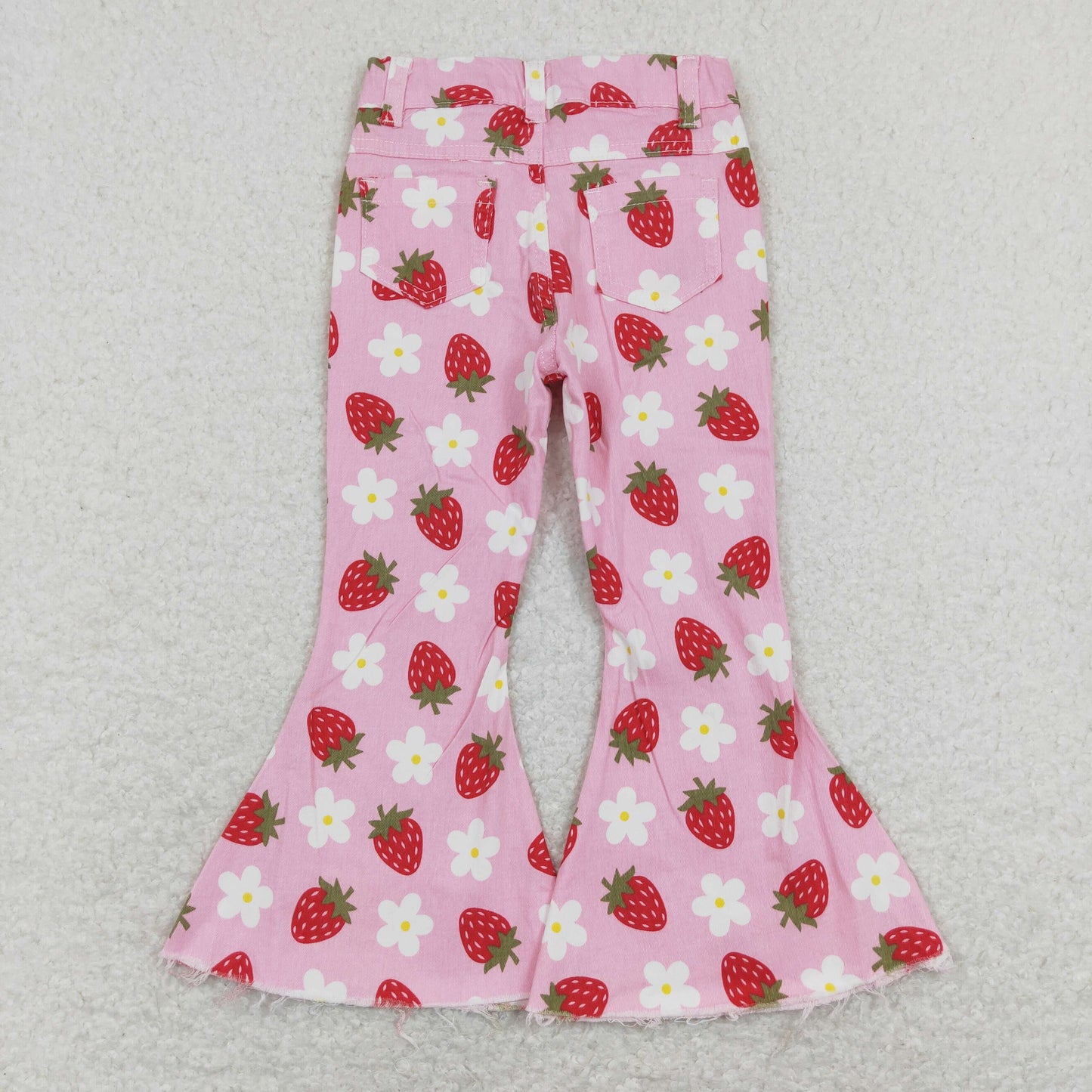 Sibling Baby Girls Hearts Flowers Bell Bottom Denim Pants Jeans