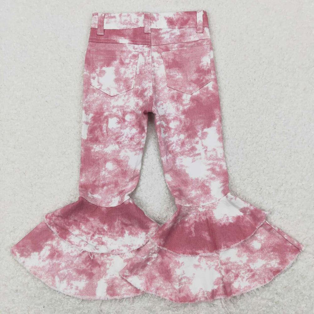 Sibling Baby Girls Leopard Camo Bell Bottom Denim Pants Jeans