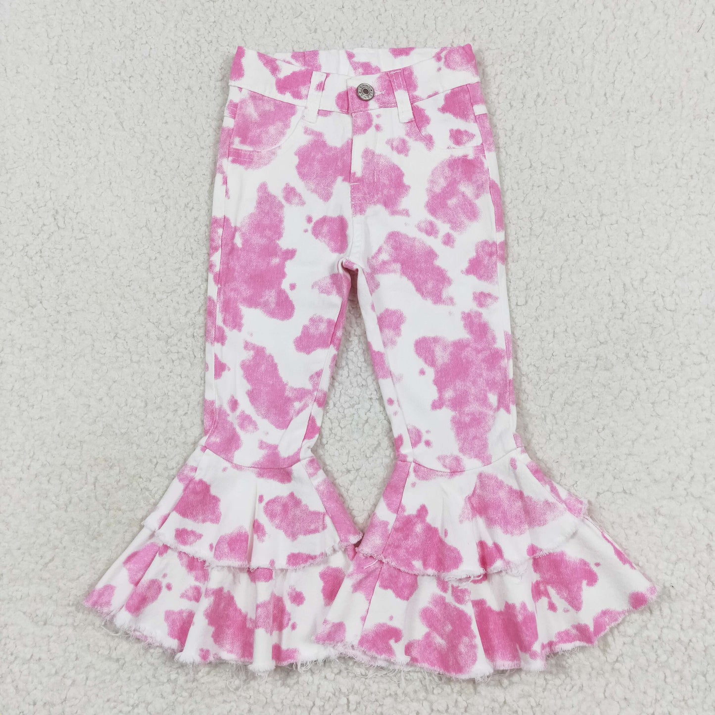 Sibling Baby Girls Leopard Camo Bell Bottom Denim Pants Jeans