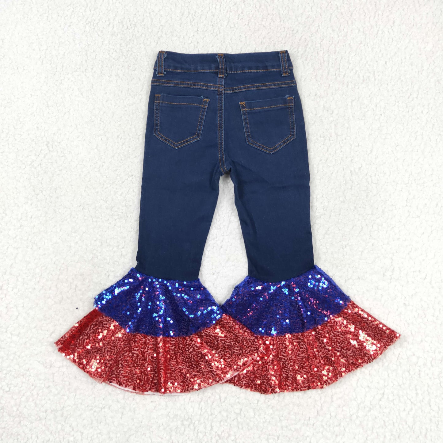 Sibling Baby Girls July 4th Bell Bottom Denim Pants Jeans