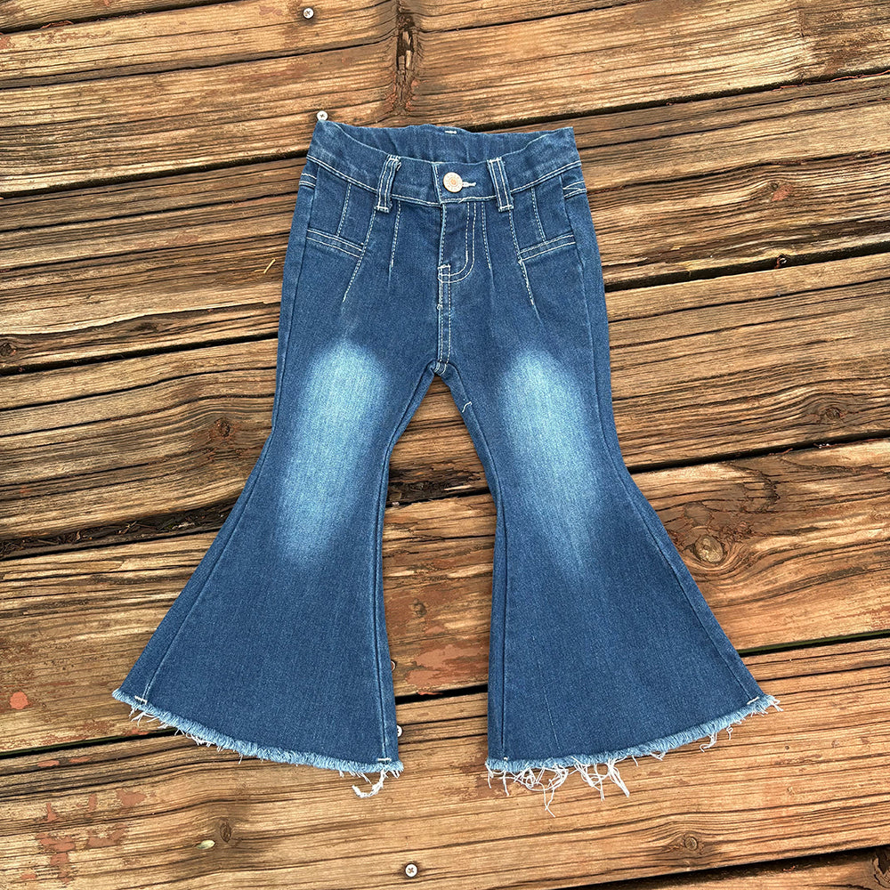Sibling Western Wild Baby Girls Cowgirls Bell Bottom Denim Pants Jeans