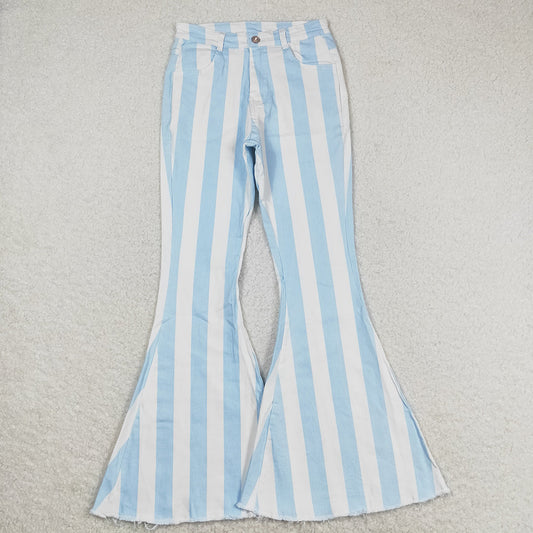 P0458  adult women blue stripes bell bottom denim jeans