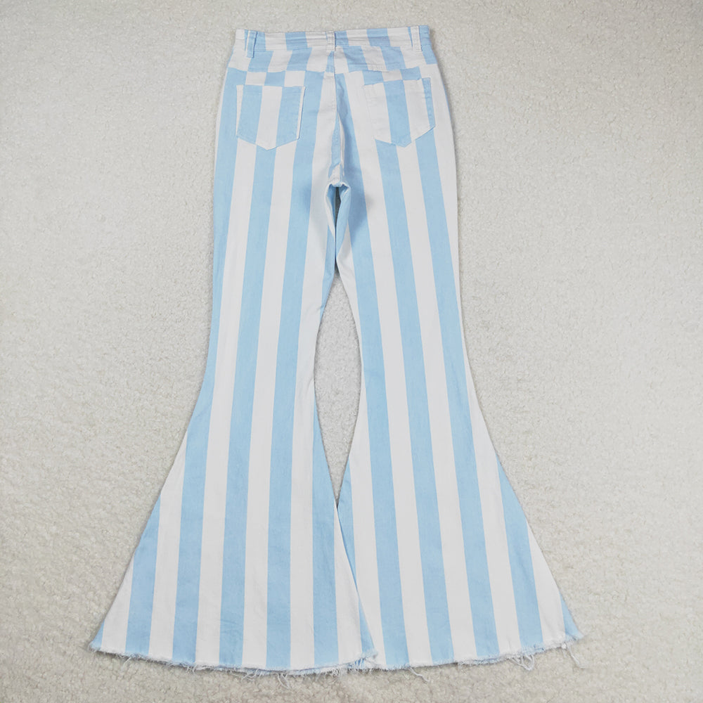 P0458  adult women blue stripes bell bottom denim jeans