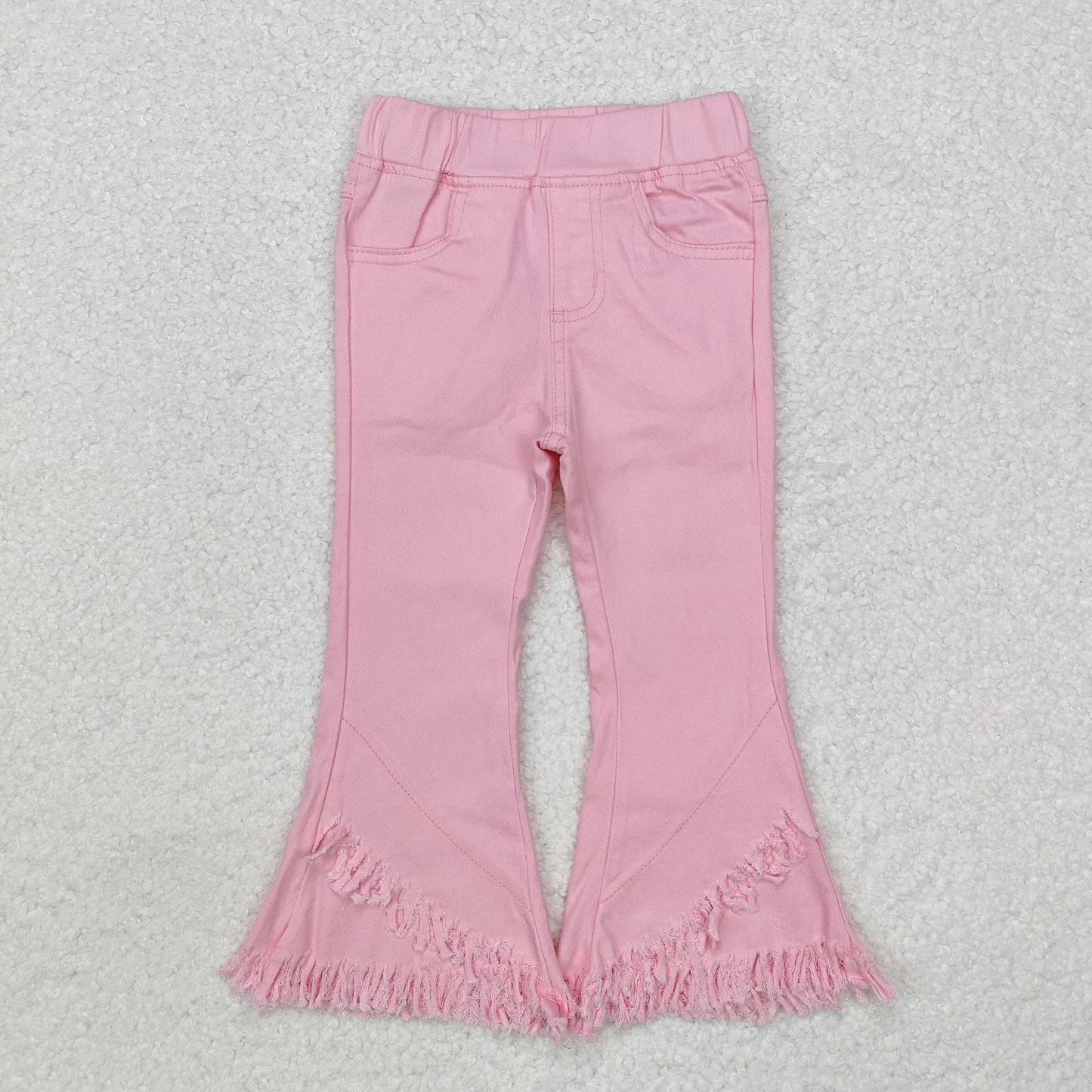 Sibling Baby Girls Hearts Flowers Bell Bottom Denim Pants Jeans