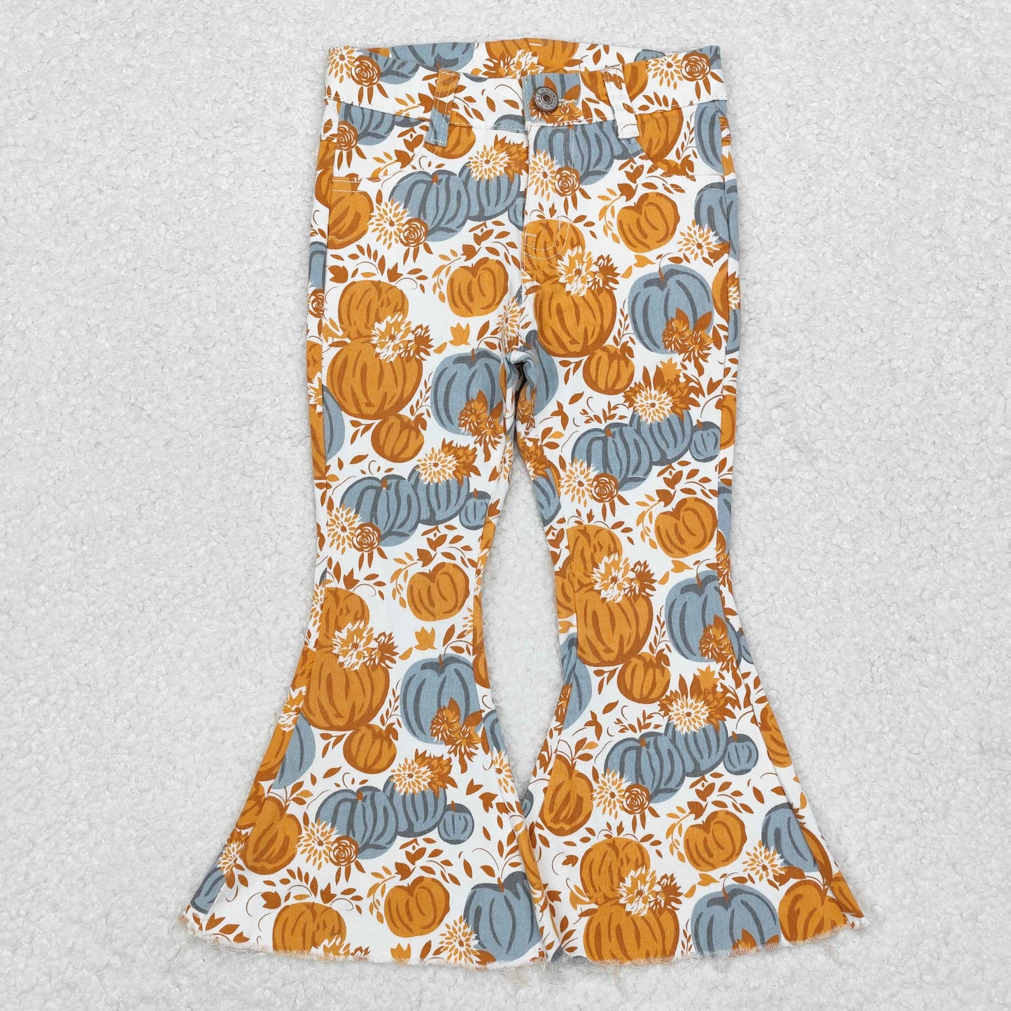 Sibling Baby Girls Hearts Flowers Bell Bottom Denim Pants Jeans