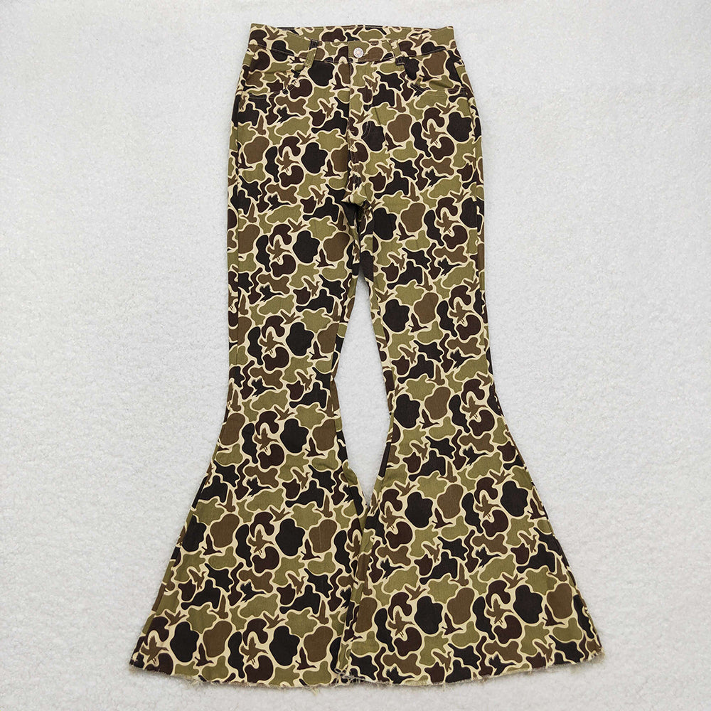P0530  adult women dark camouflage bell bottom denim jeans