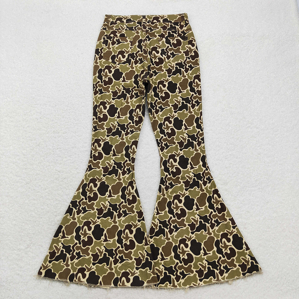 P0530  adult women dark camouflage bell bottom denim jeans