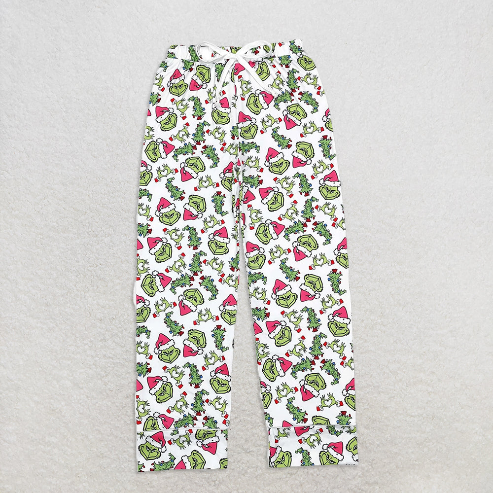 Sibling Adult Men Women Cartoon Green Faces Mouses Christmas Pajamas Flare Pants