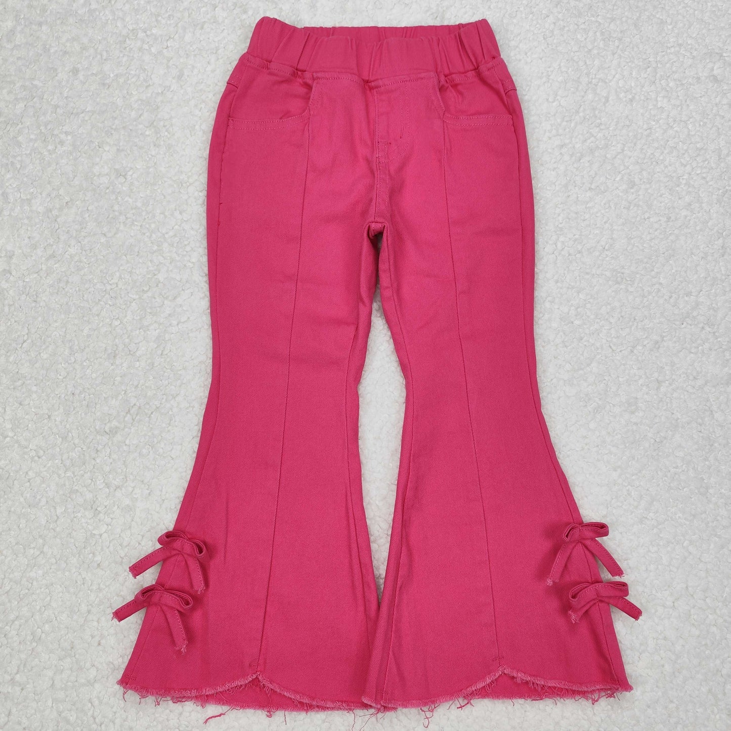 Sibling Baby Girls Hearts Flowers Bell Bottom Denim Pants Jeans