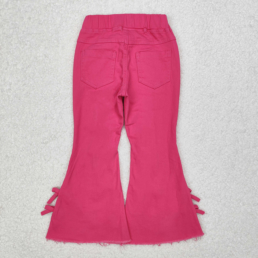 P0731  baby girl clothes pink bows bell bottom jeans