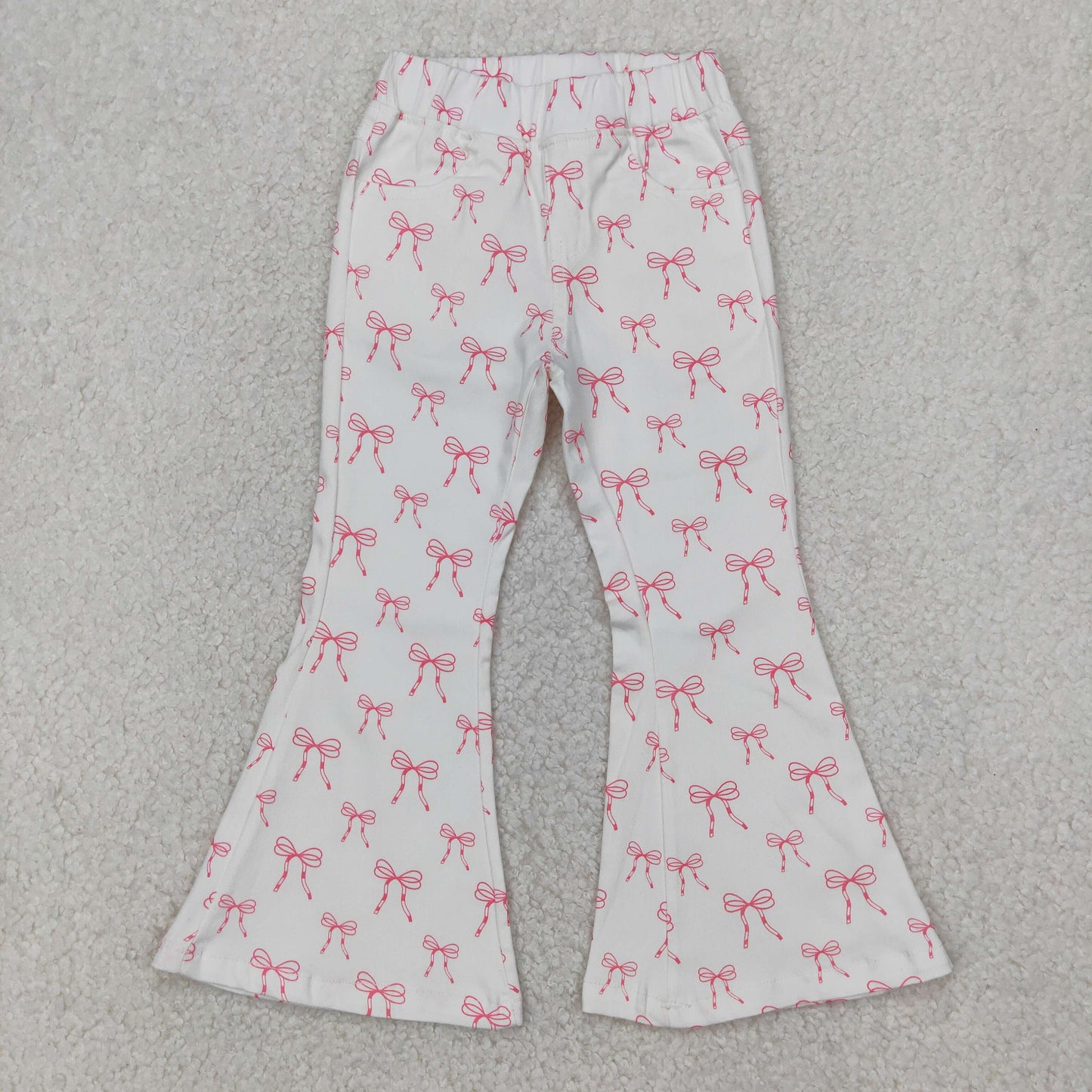 Sibling Baby Girls Hearts Flowers Bell Bottom Denim Pants Jeans