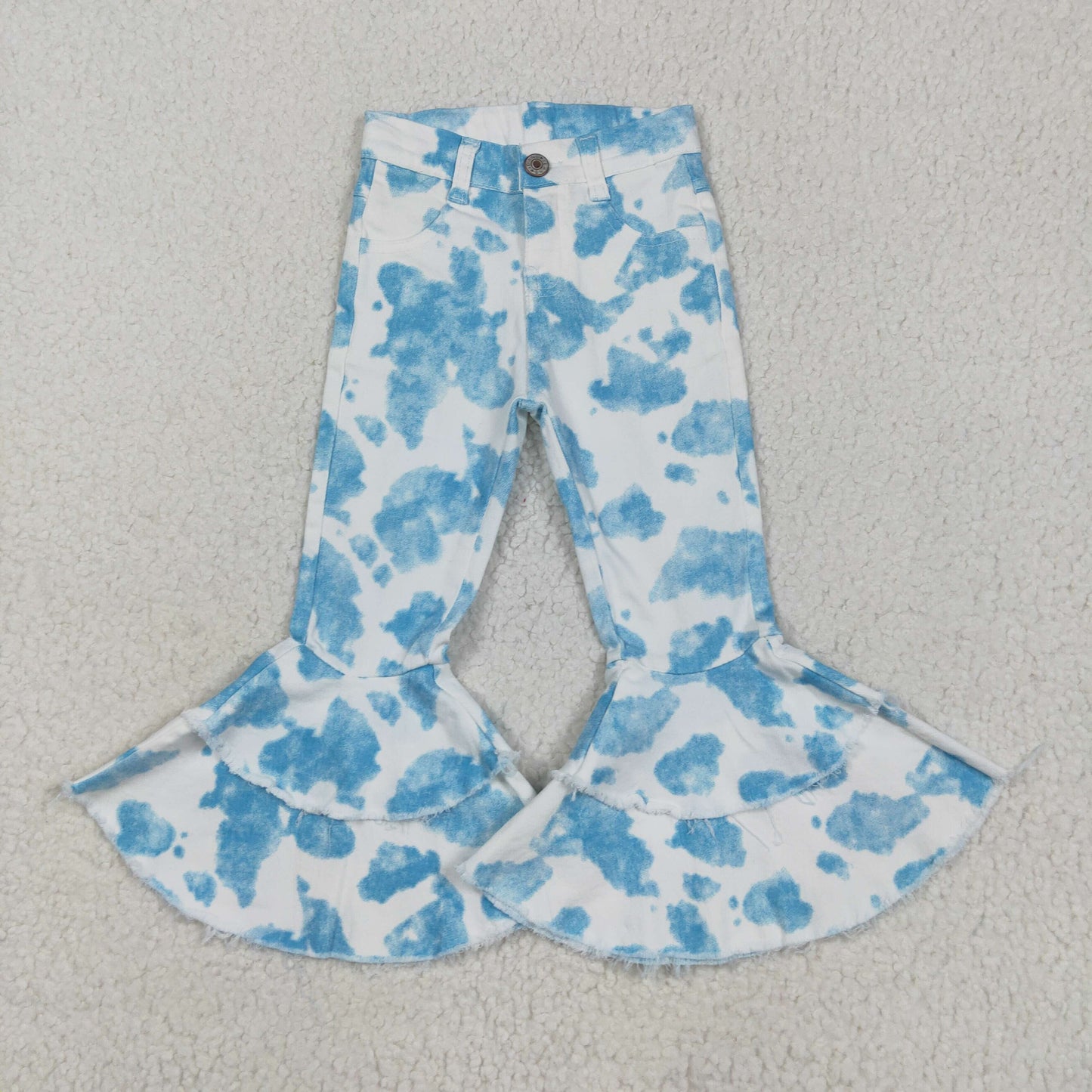 Sibling Baby Girls Leopard Camo Bell Bottom Denim Pants Jeans
