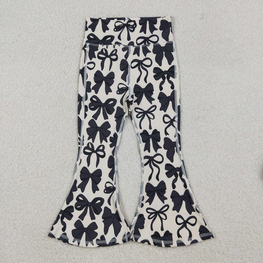 P0775 Baby Girls Black Bows Plaid Yoga Active Bell Bottom Pants